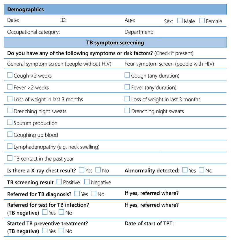 Annex 4. Health care worker tuberculosis screening form | TB Knowledge ...