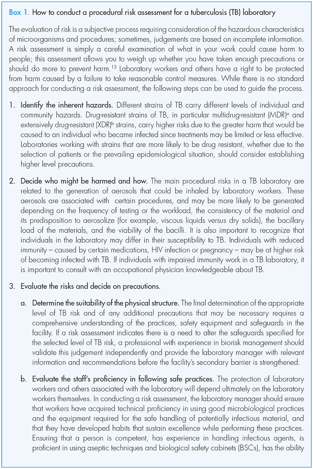 How to conduct a procedural risk assessment for a tuberculosis (TB) laboratory