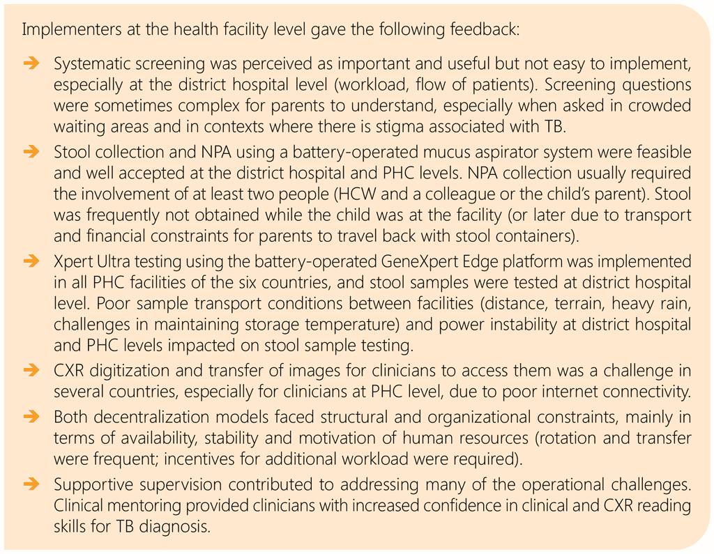 Box 6.4 TB-Speed project: strengthening paediatric TB services for enhanced early detection (unpublished data, 2021)