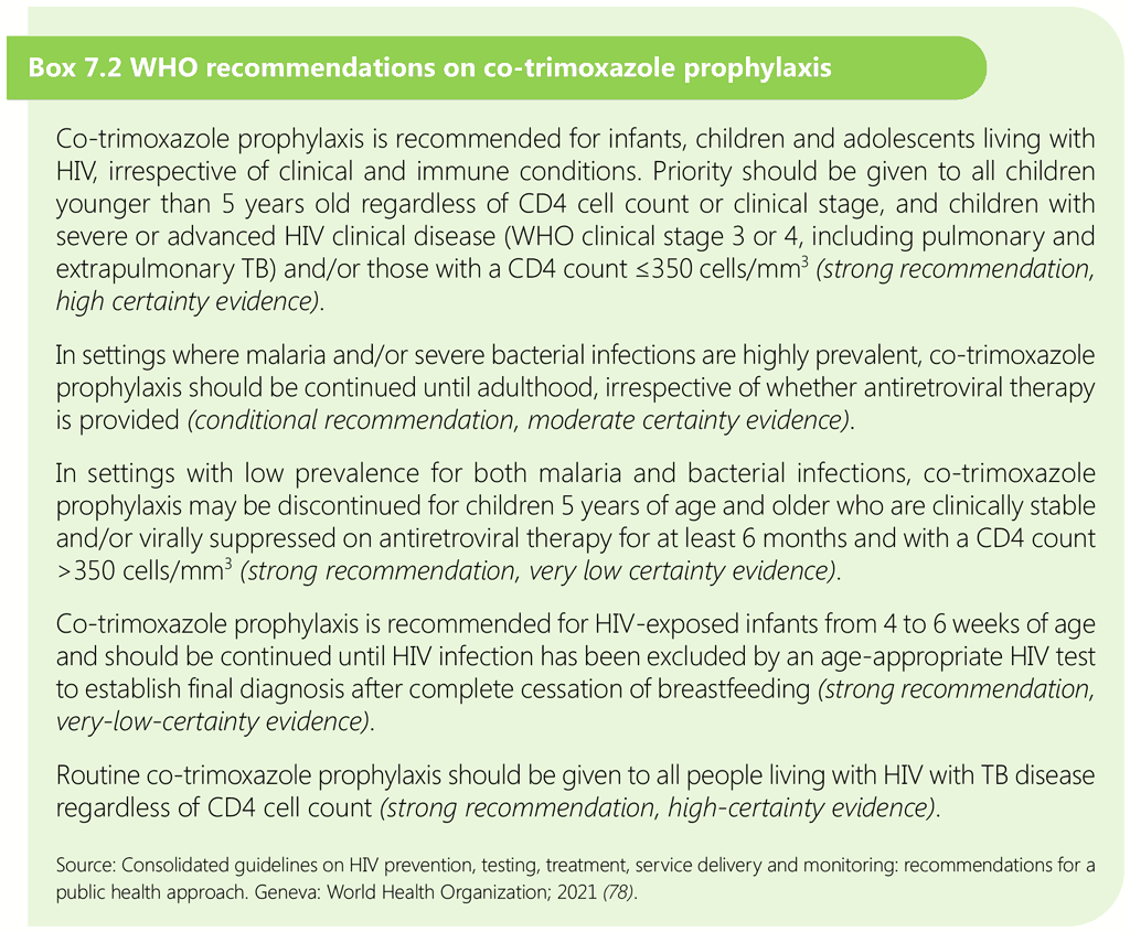 Box 7.2 WHO recommendations on co-trimoxazole prophylaxis