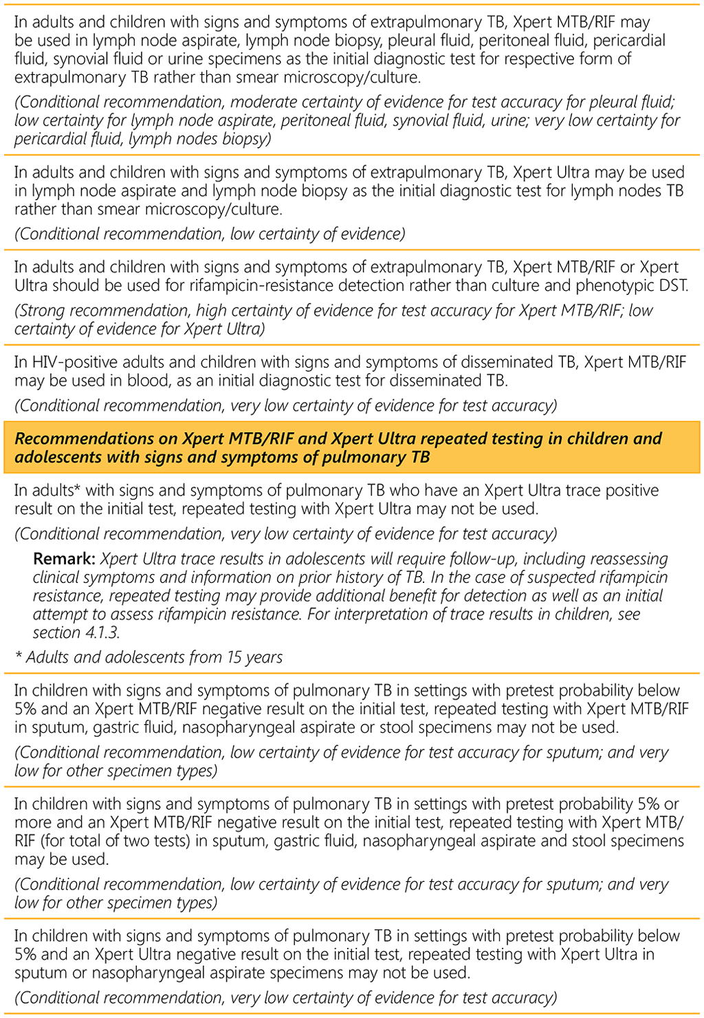 : WHO recommendations on diagnostic approaches relevant to children and adolescents